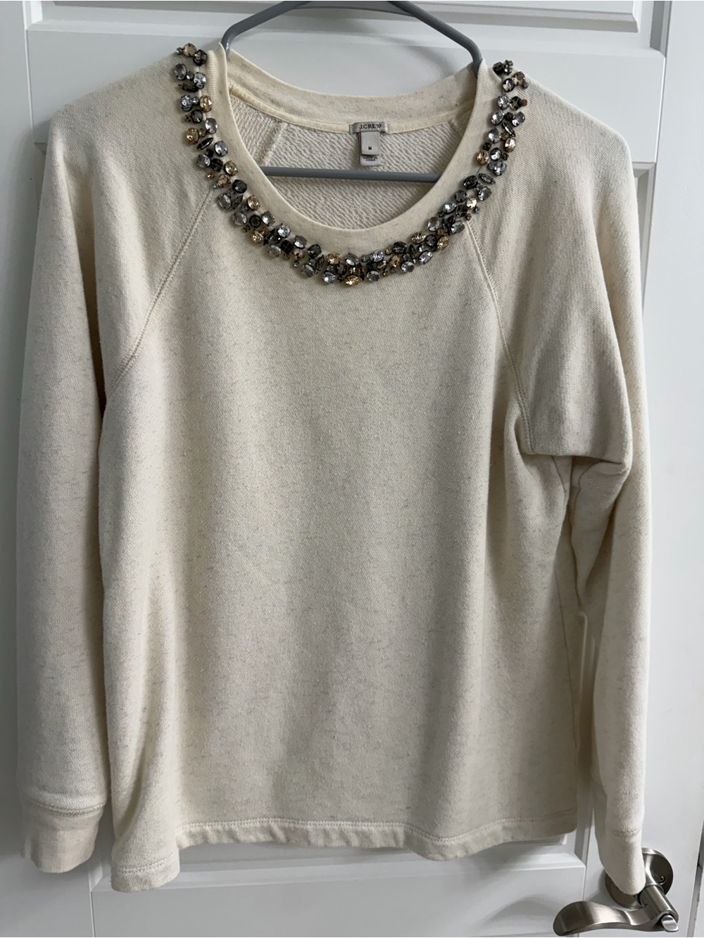 J. Crew Cream Jeweled Crewneck Sweatshirt